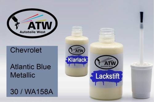 Chevrolet, Atlantic Blue Metallic, 30 / WA158A: 20ml Lackstift + 20ml Klarlack - Set, von ATW Autoteile West.